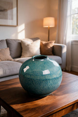 Vase Carla – Kugelige Vase aus Steinzeug | Ø20cm | Grau/Asche & Grau/Meergrün