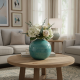 Vase Carla – Kugelige Vase aus Steinzeug | Ø20cm | Grau/Asche & Grau/Meergrün