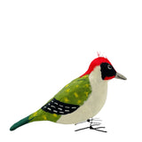 Grünspecht Formvogel aus Papiermaché – olivgrün mit rotem Scheitel