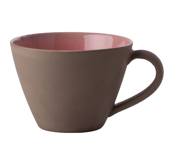 Milchkaffeetasse Bolle aus Steinzeug, groß und leer, von der Seite.