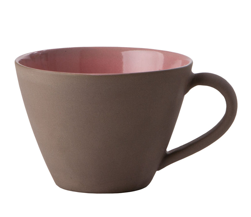 Milchkaffeetasse Bolle aus Steinzeug, groß und leer, von der Seite.