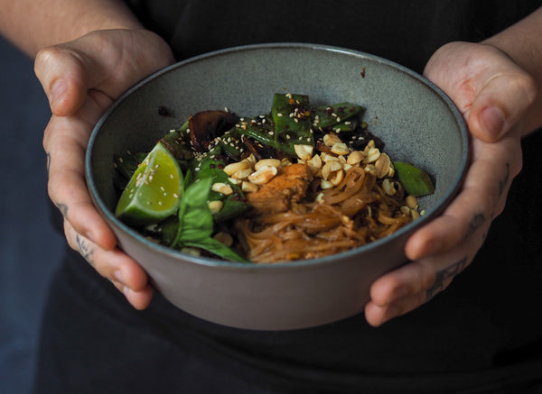 Japanische Udon-Nudeln in der Suppenschale Susana dampfend serviert.