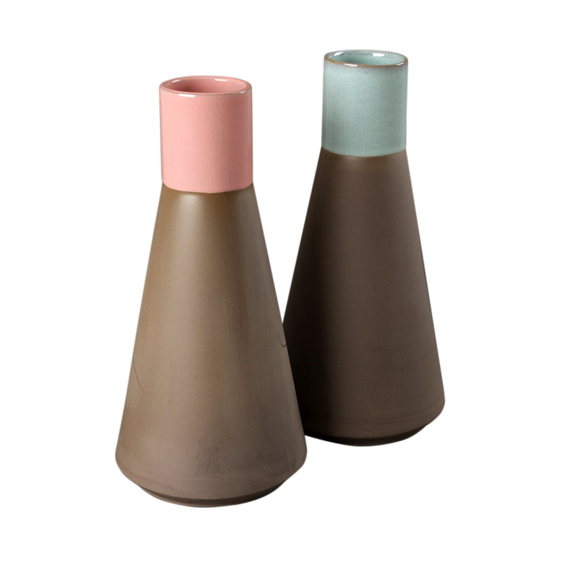 Handgefertigte Vase Rhea aus Steinzeug mit Glasur Rosa und Türkis
